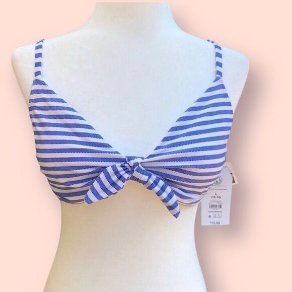Time & Tru Swimsuit Women's Blue & White Stripe Bikini Top Multiple Sizes - Picture 1 of 6